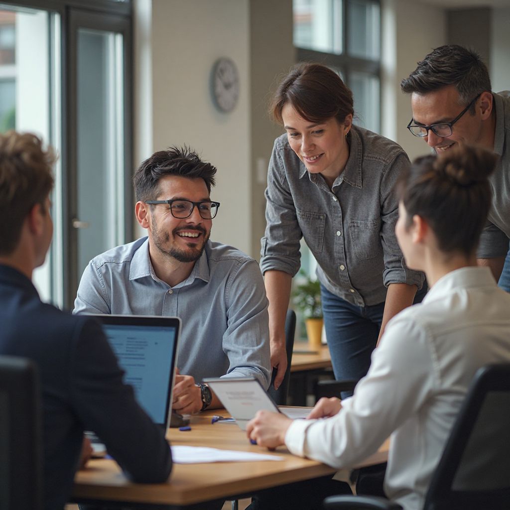 Team of motivation coaches discussing strategy